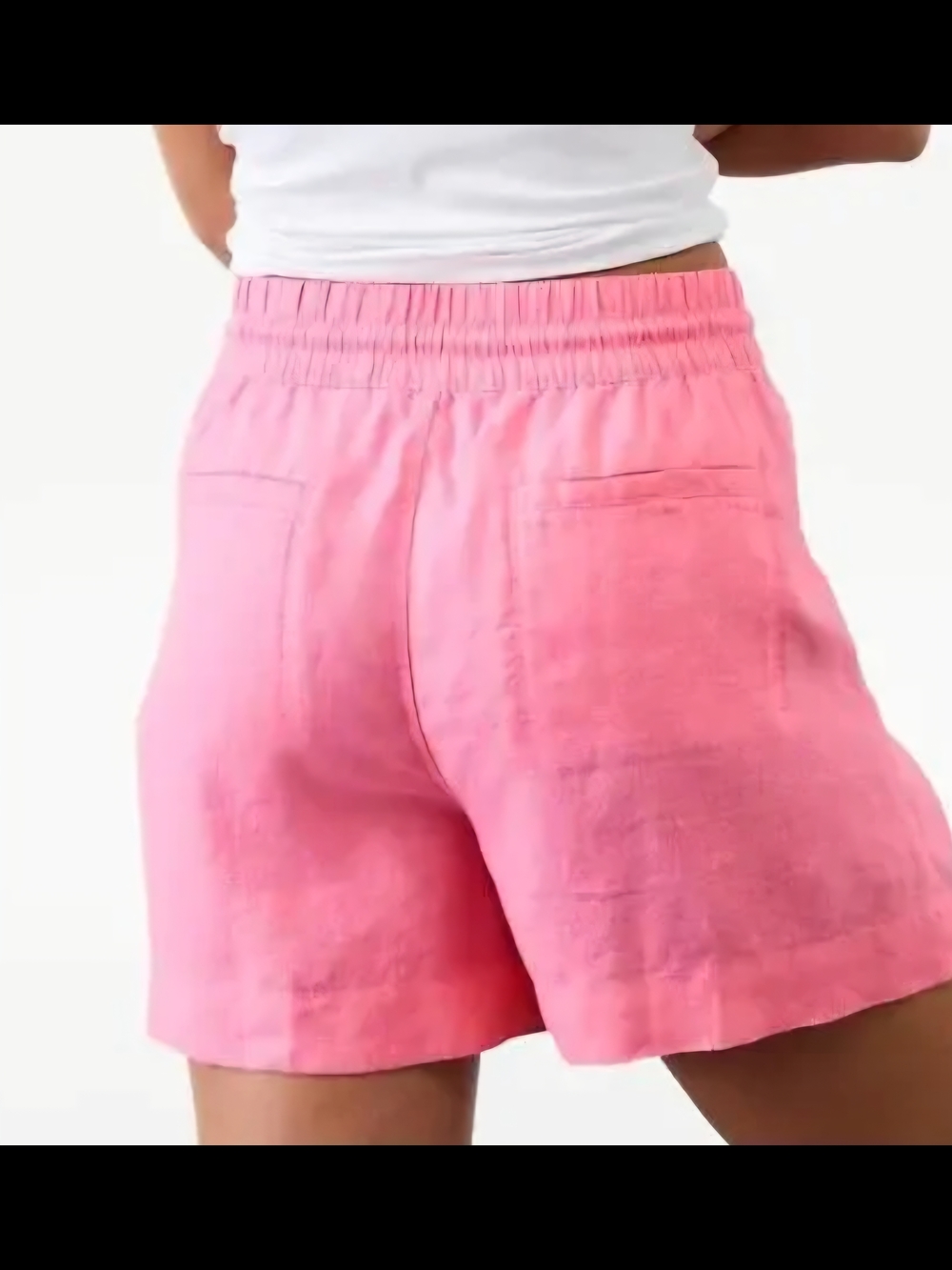 Pink Women's Linen Elastic-Waist Shorts